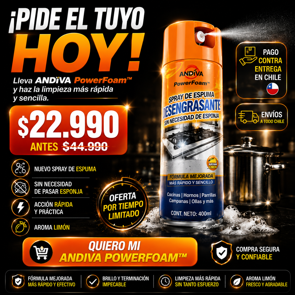 DESENGRASANTE ANDIVA POWERFOAM™- NUEVO FORMATO EN SPRAY | 50% OFF