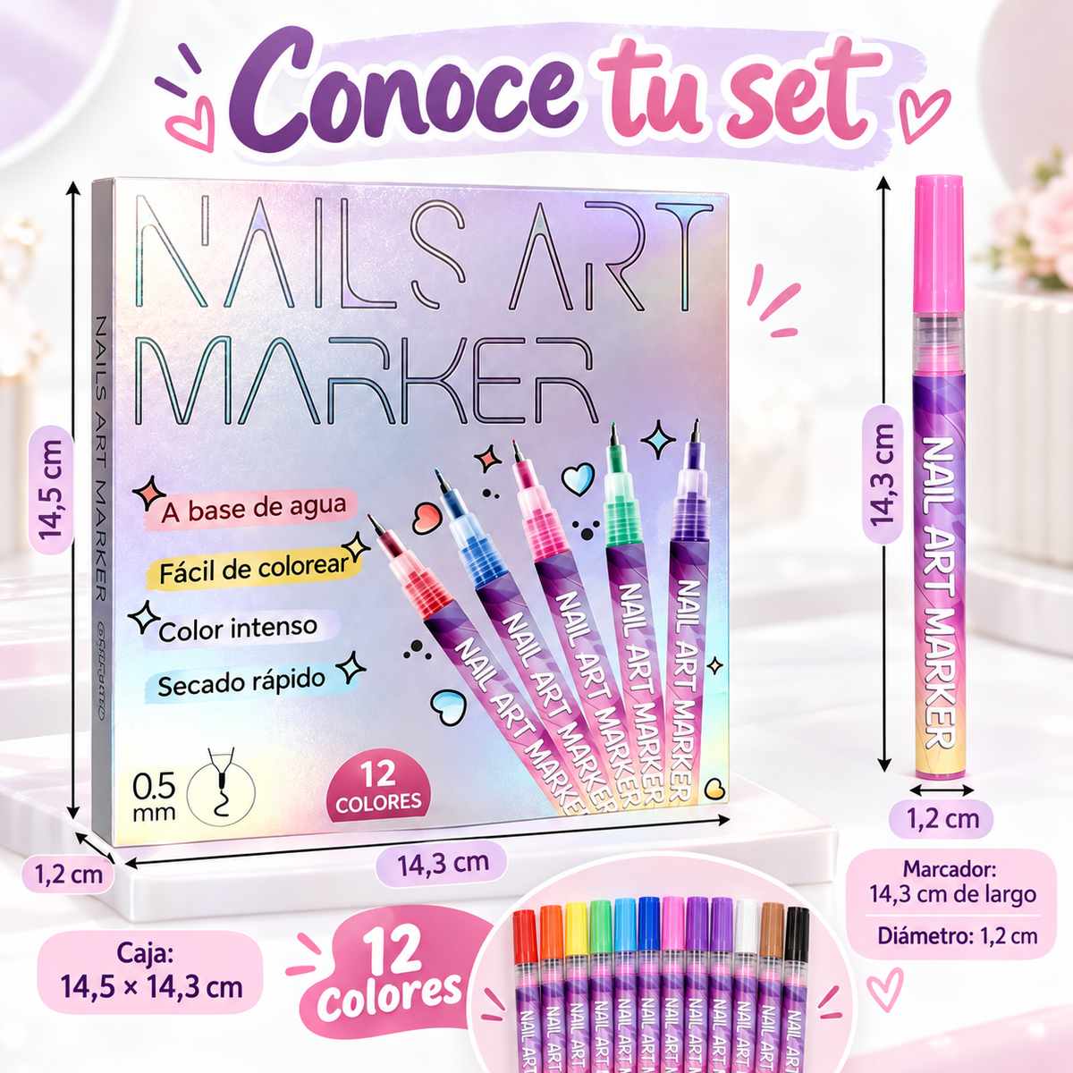 Set 12 Marcadores para Uñas niña