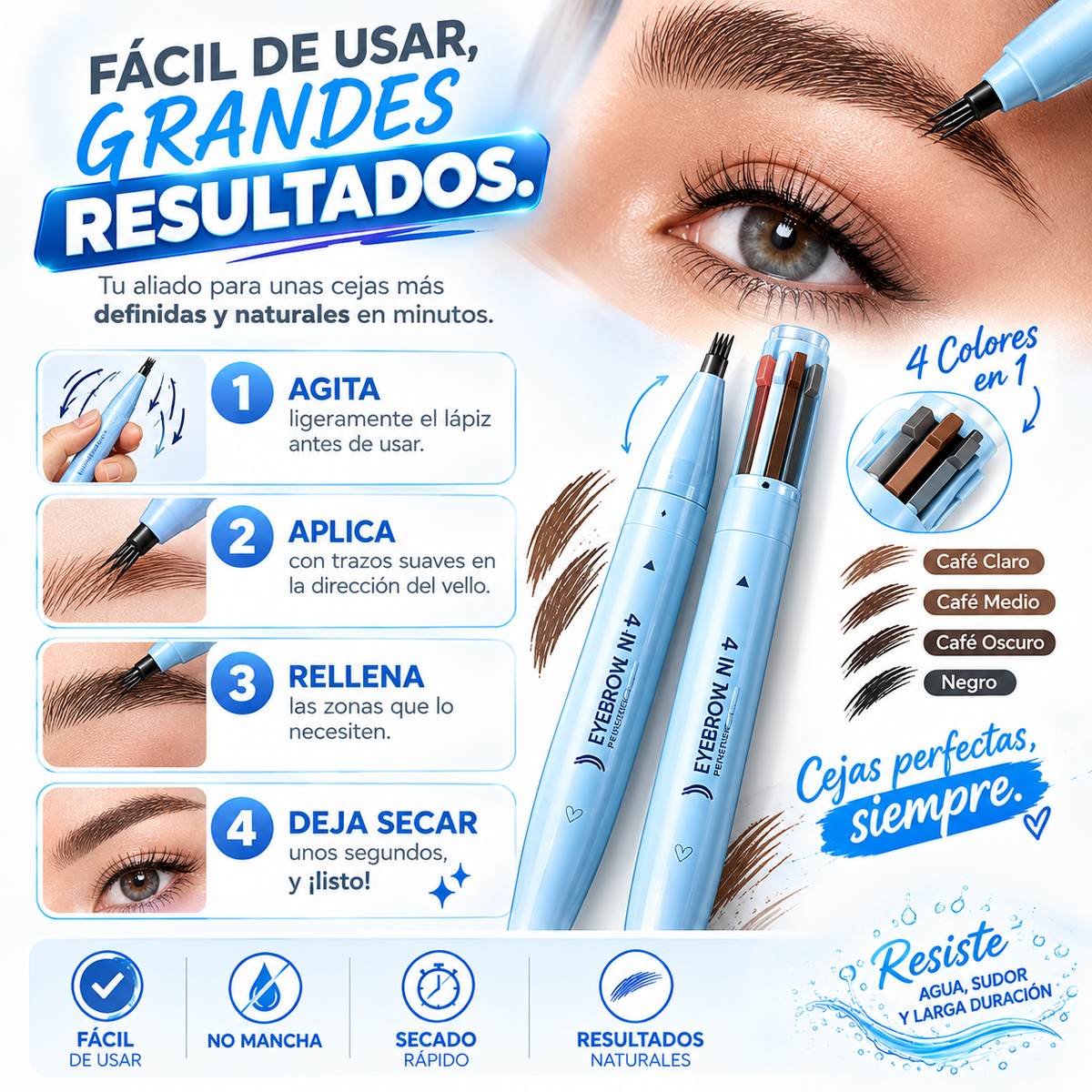 Lapiz impermeable para cejas 4 en 1 | lleva 2 y paga 1 |60%off
