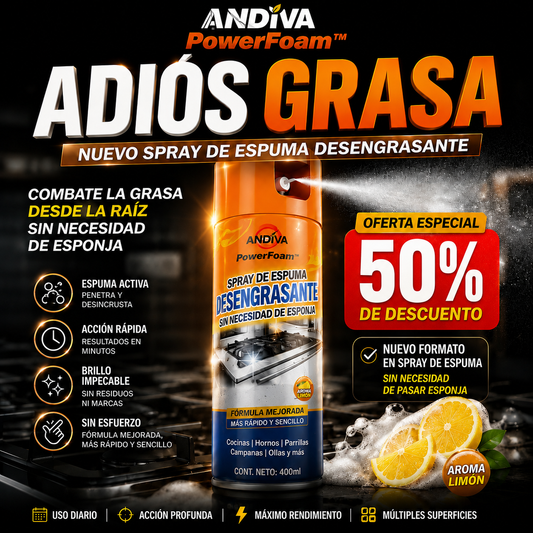 DESENGRASANTE ANDIVA POWERFOAM™- NUEVO FORMATO EN SPRAY | 50% OFF
