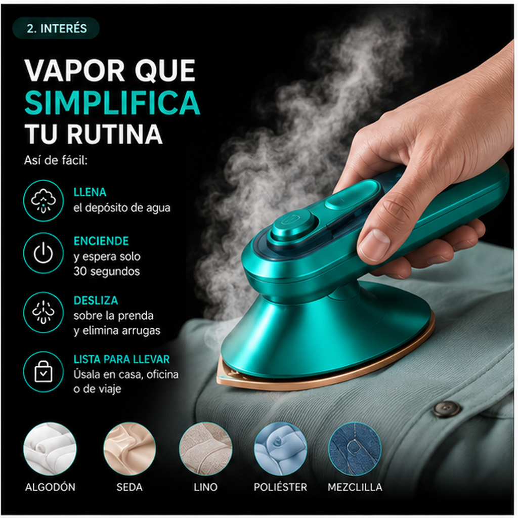 ANDIVA STEAM™ | Plancha portatil a vapor | Elimina arrugas de forma rápida y práctica. 50%OFF